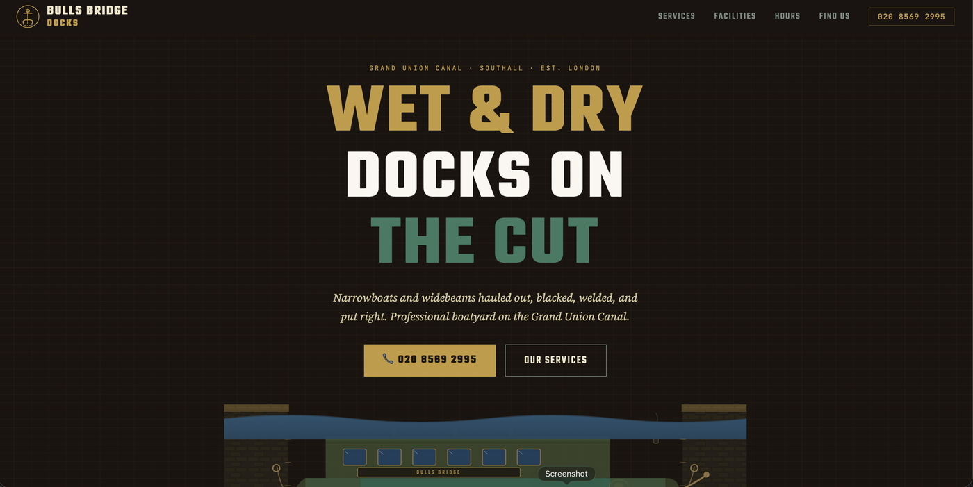 Bulls Bridge Docks website โ hero section