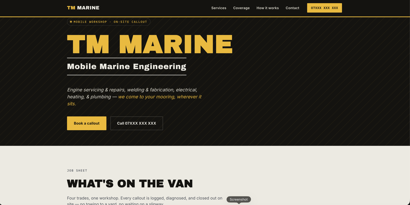 TM Marine website โ hero section